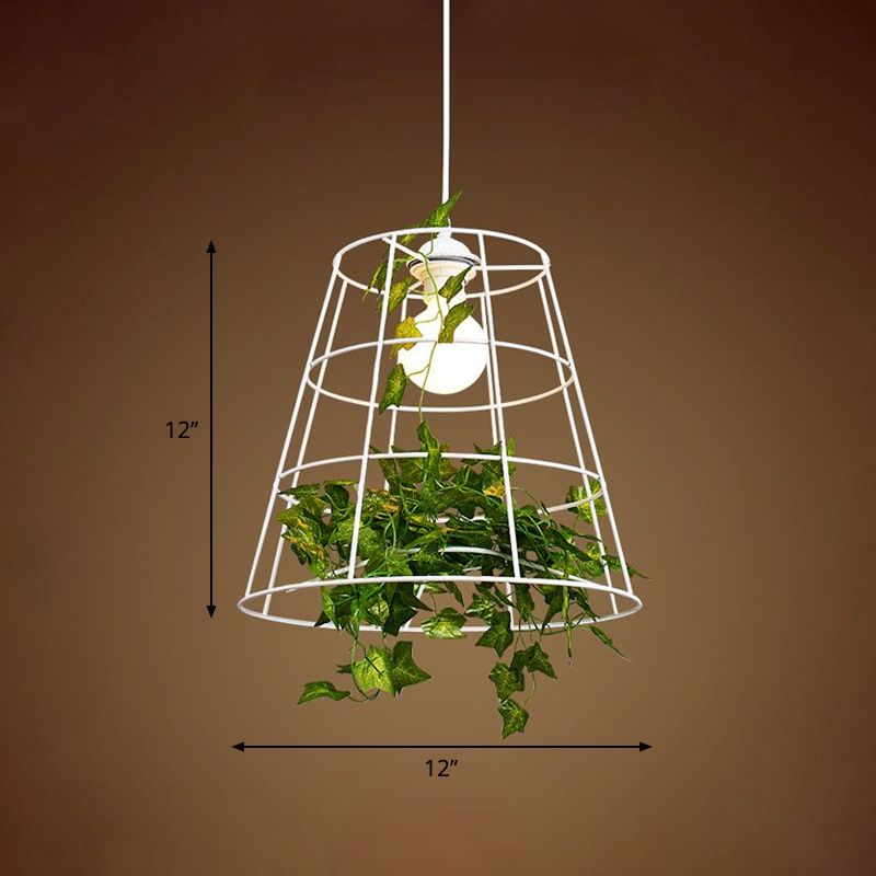 Loft vat kooi suspensie hanger 1 lamp ijzer hangend plafondlicht in wit met groen blad deco