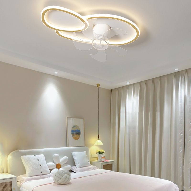 Contemporary LED Ceiling Fan Light Geometric Rotatable Fan Light Ceiling in White