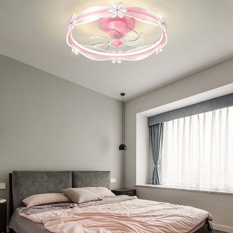 7-Blade Golden/Pink Ceiling Fan Metallic Modernism Fan with Light for Home