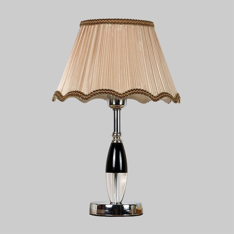 K9 Crystal Scalloped Nightstand Lighting Contemporary 1-Bulb Beige Night Table Lamp