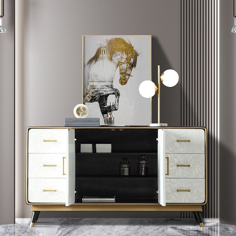 Glam Birch Sideboard Adjustable Shelving Cabinets Credenza with Drawer for Living Room