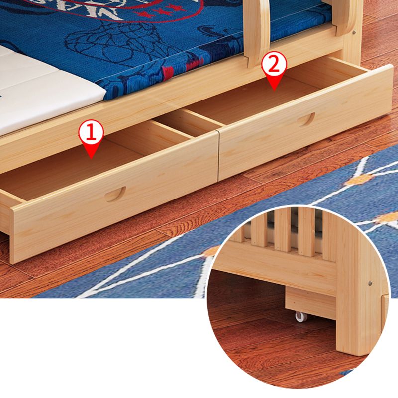 Modern Solid Wood Bunk Bed Natural Kid Bed with Stairway and Guardrail