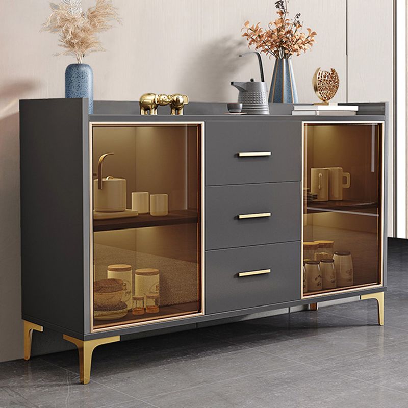 Contemporary Style Buffet Table Wood Side Board with Cabinets and Drawers