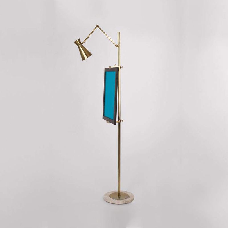 Metal HourGlass Stand Up Light Modernist 1 Bulb Brass Floor Reading Lamp with Picture Clip