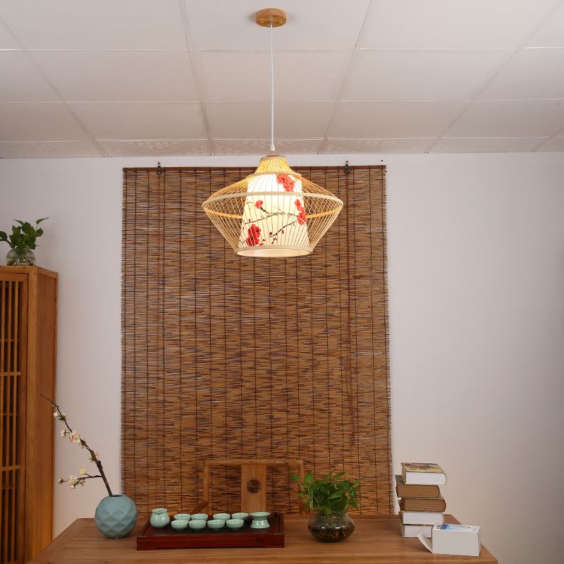 Lampada a sospensione conica in stile cinese Bamboo a 1 luci a 1 sale a sospensione Luce a sospensione