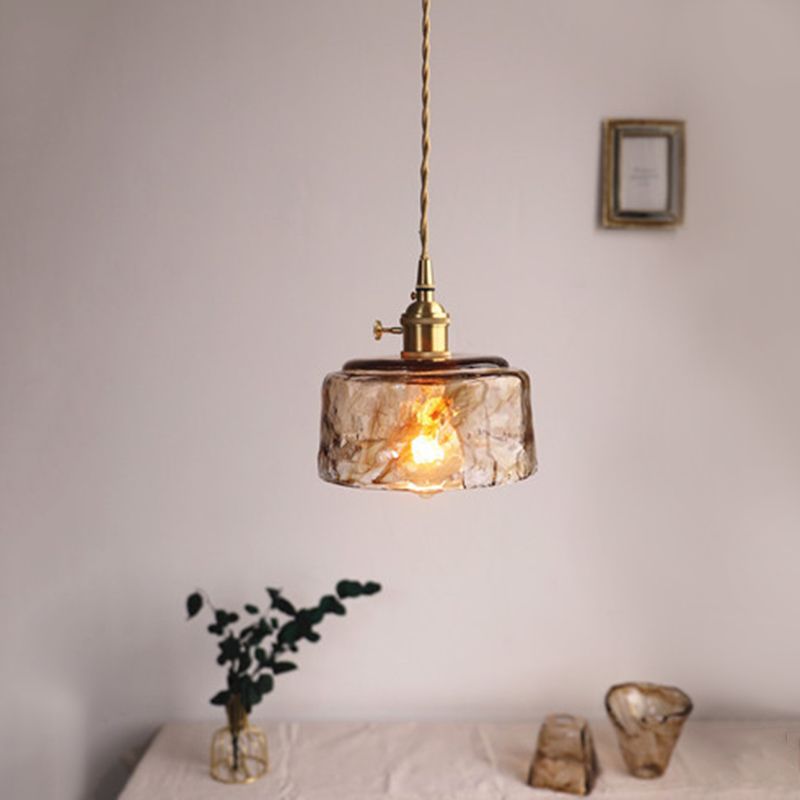 Vintage Glass Pendant Light Fixture 1-Light Gold Hanging Ceiling Light for Dining Room