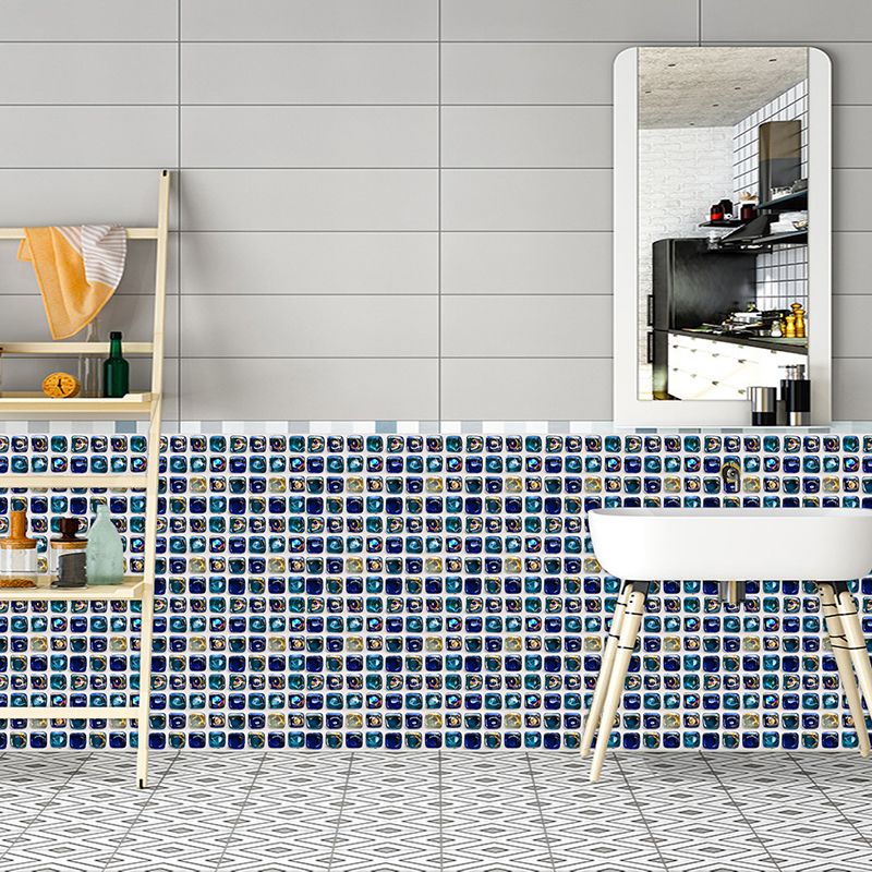 Modern Faux Embossed Tiles Wallpapers Blue Mosaic Effect Adhesive Wall Decor for Kitchen, 10 Pieces