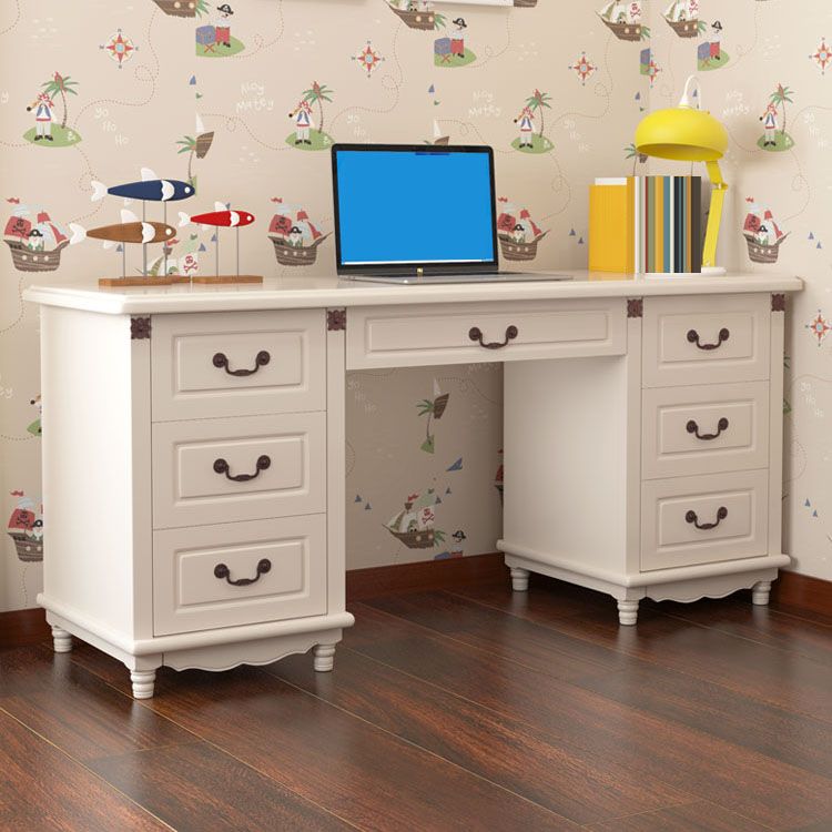 Wooden Writing Desk with Drawers and Solid Wood Base Modern Desk