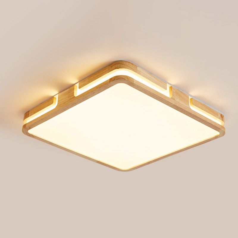 Square Flush Mount Ceiling Light Fixtures with Wood Art for Living Room