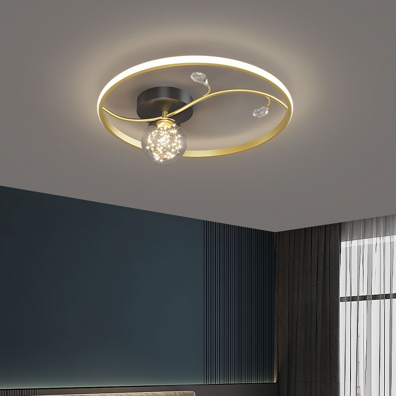 Gold 1-Light LED Flush Mount Lamp Contemporary Metal Circle Ceiling Light Fixture for Bedroom