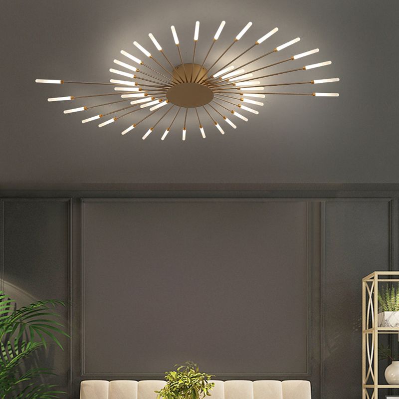 Modern Simlicity LED Ceiling Light Radial Metal Semi Flush Mount for Living Room