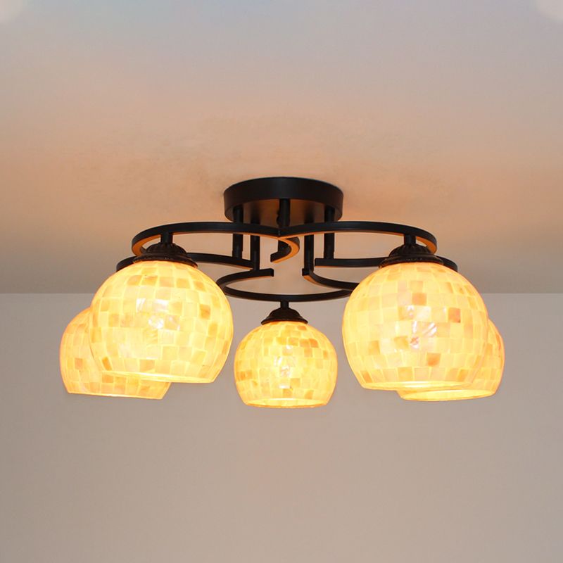 5 luces Cocina semi flush luz tiffany beige/techo blanco con tono de cúpula para cocina