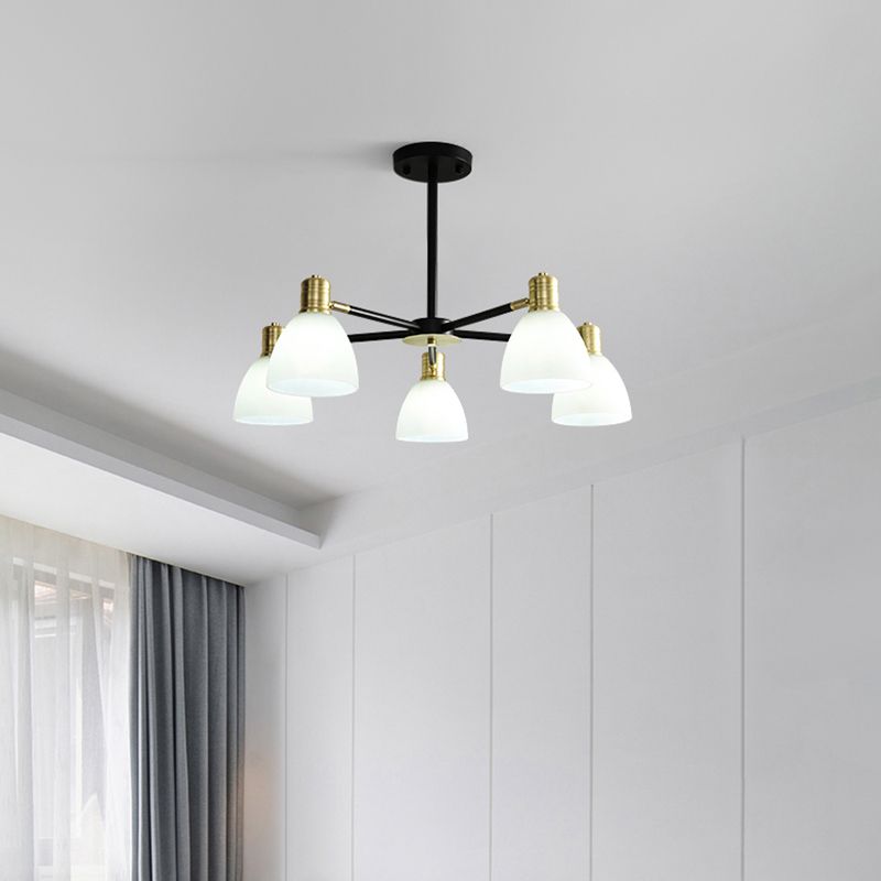 Milky Glass Dome Ceiling Pendant Light Modern Stylish 5/6/8 Lights Golden Chandelier Light Fixture