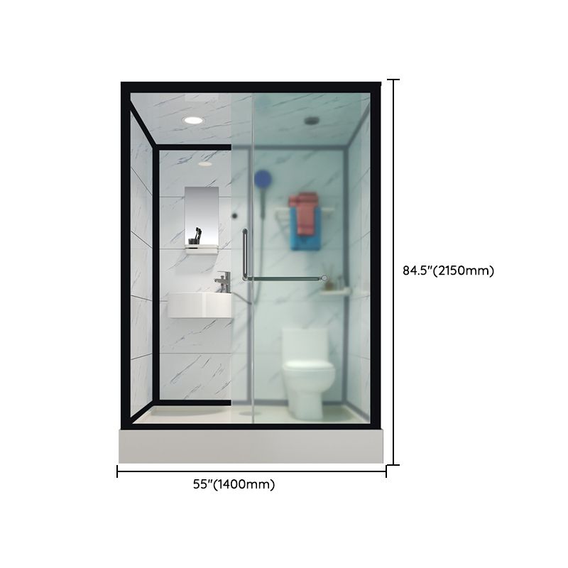 Tempered Glass Shower Stall Black Shower Stall with Towel Bar and Light