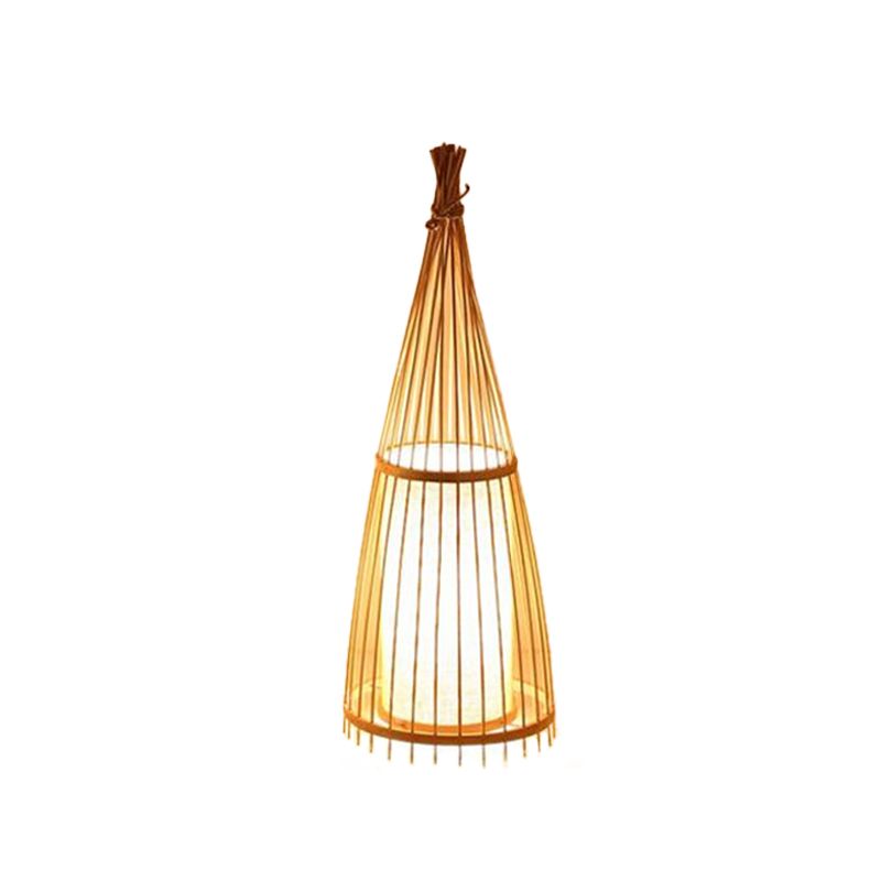 Black/Beige Fish Shaped Floor Light Asia Single-Bulb Bamboo Stand Up Lamp for Living Room, 12"/15" W