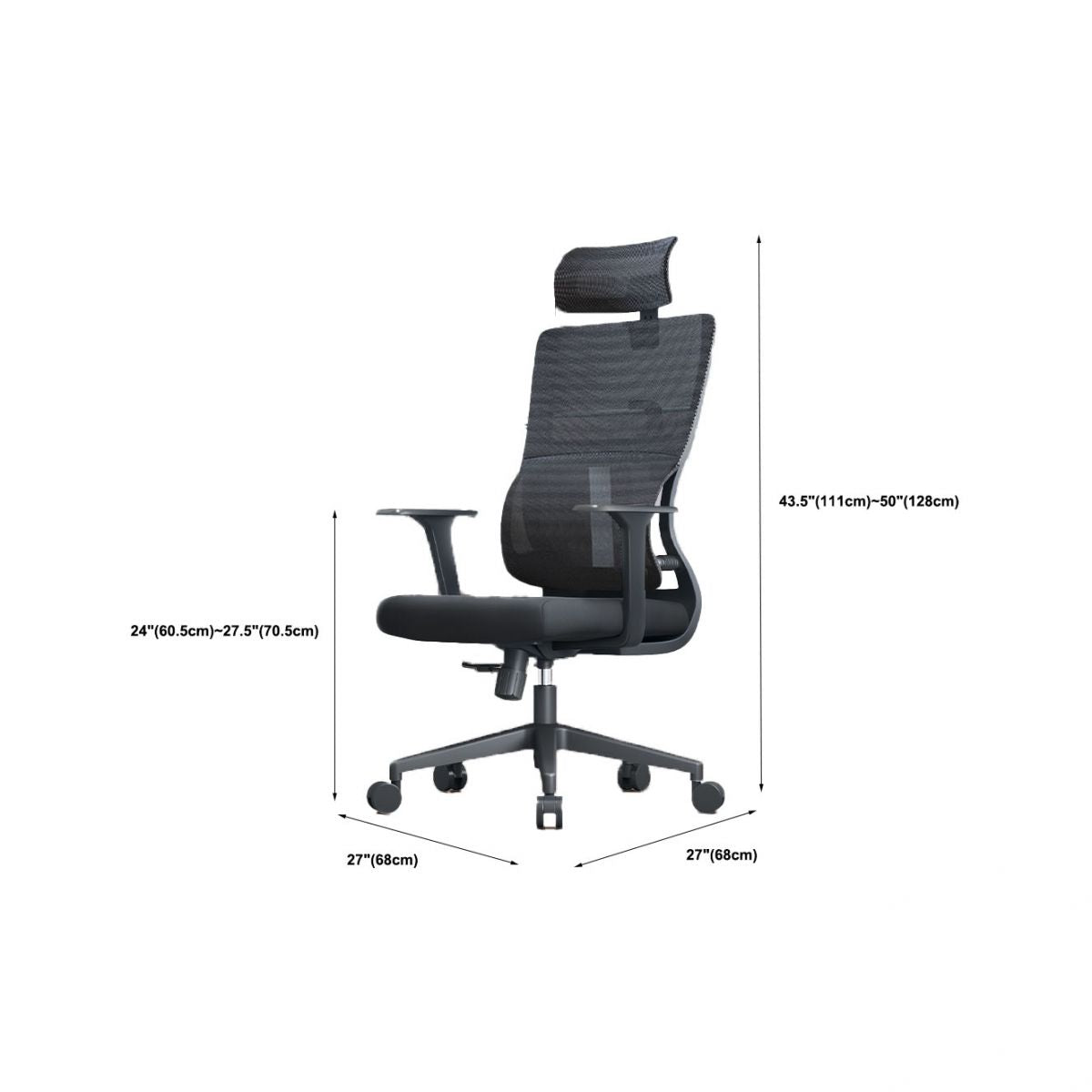 High Back Mesh Office Chair Adjustable Armrest Desk Chair with Headrest and Wheels