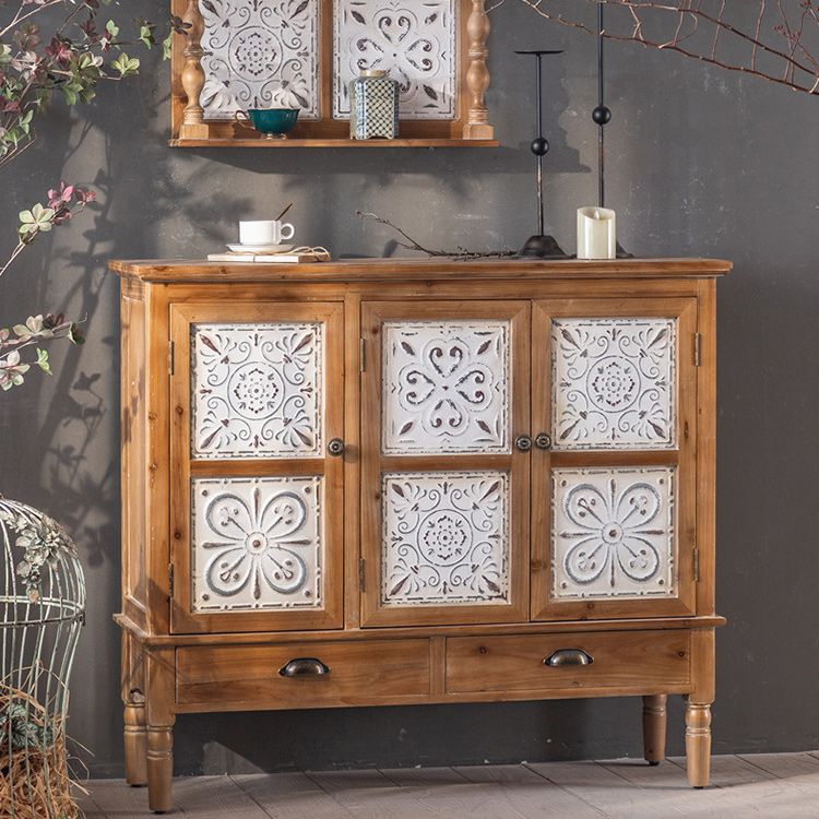 Industrial Wooden Cabinet with Turned Legs and Drawers in Brown