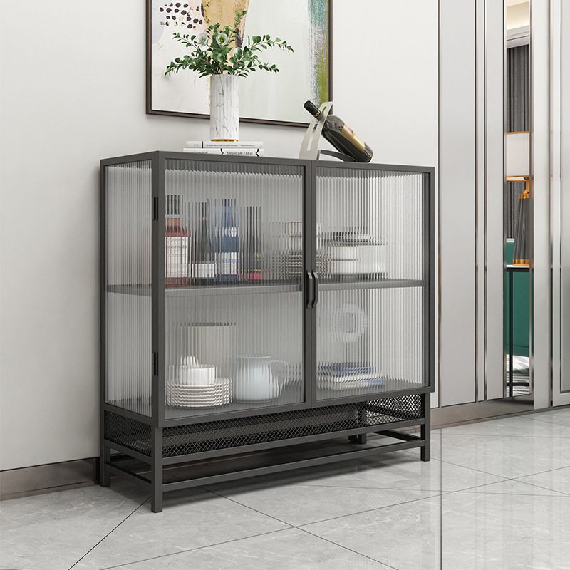 Glam Metal Curio Cabinet Glass Doors Display Cabinet for Living Room