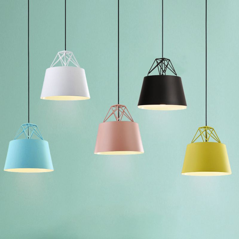 Macaron Tapered Pendant Lighting Fixture Metal Single-Bulb Cafe Ceiling Suspension Lamp