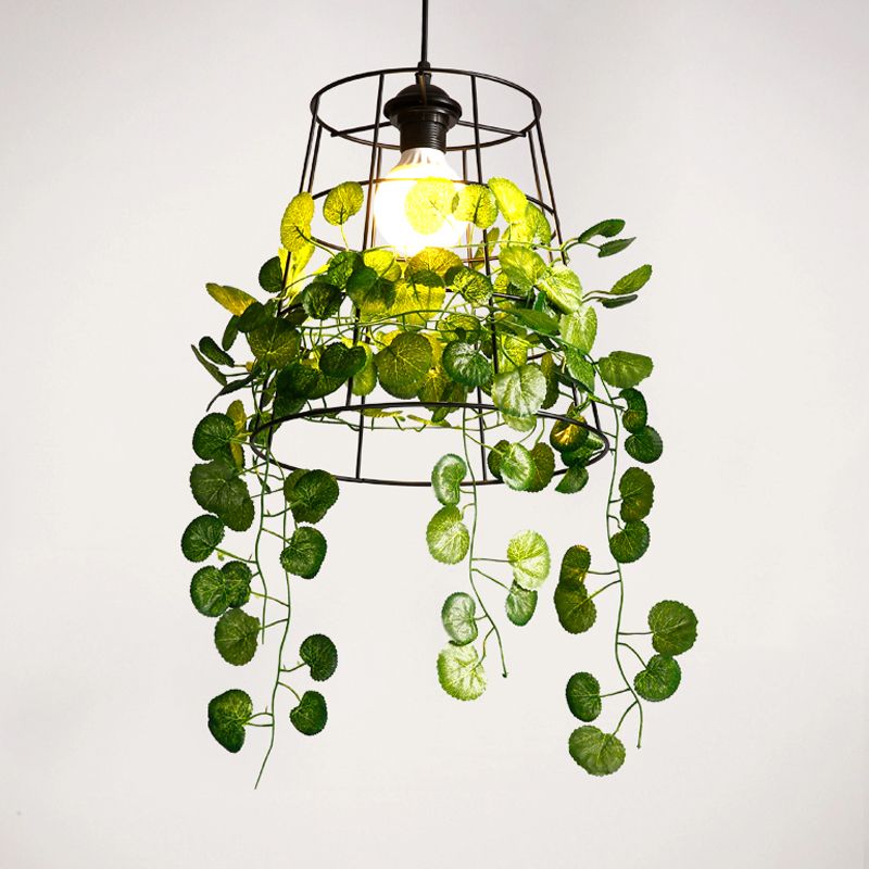 Vat restaurant drop lamp industrieel metaal 1 hoofd zwarte led hangende lamp met plant met plant