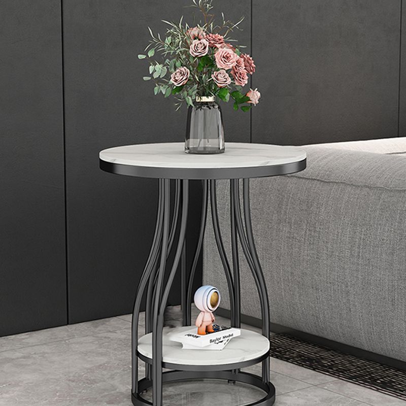 19.7" Wide Metal Frame Side Table with Shelf Round Sofa Side Accent Table