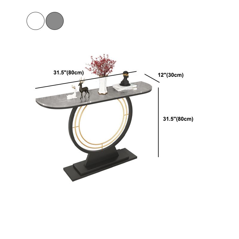 Scratch Resistant Half Moon Slate Glam Hall Pedestal Console Table