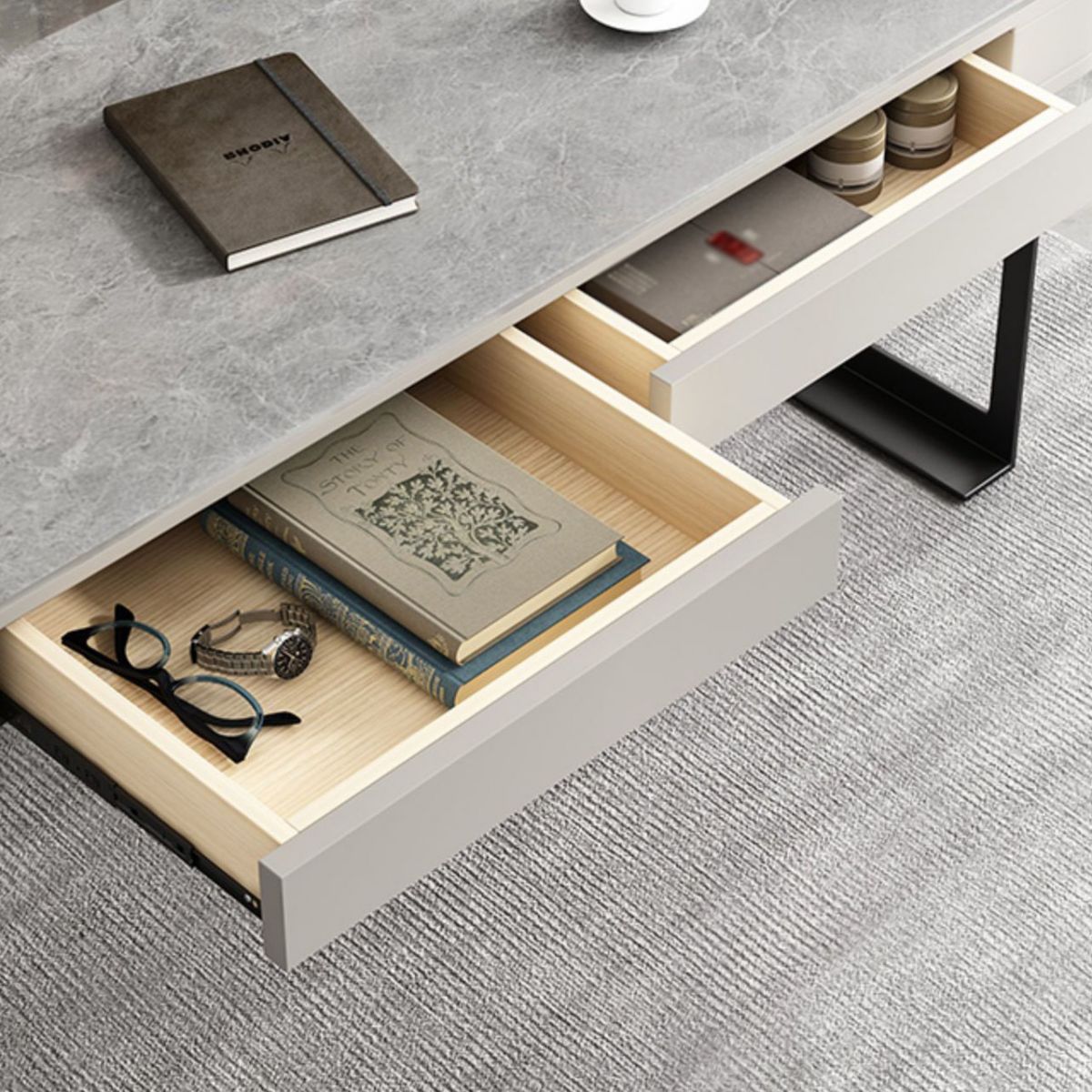 Modern Style Office Desk Sintered Stone 2-drawer Desk for Home