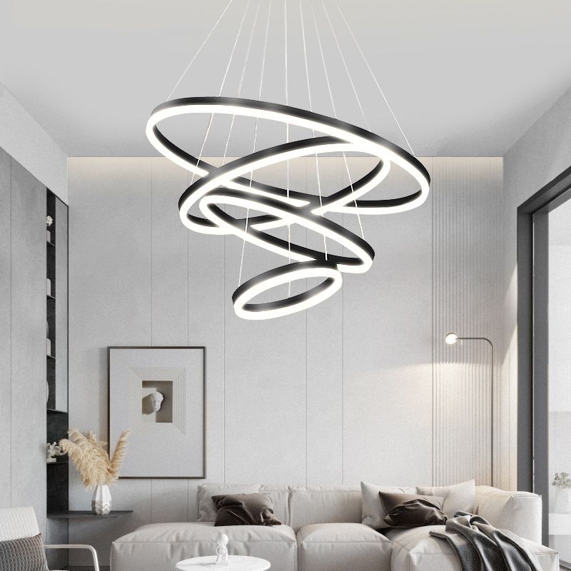 Rings Ceiling Pendant Light Modern Style LED Metal Hanging Chandelier