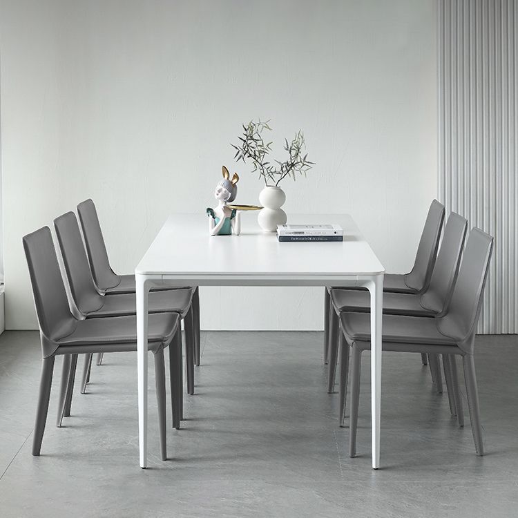 Modern White Kitchen Dining Table Sintered Stone Rectangle Shape Dining Table with 4 Legs Base