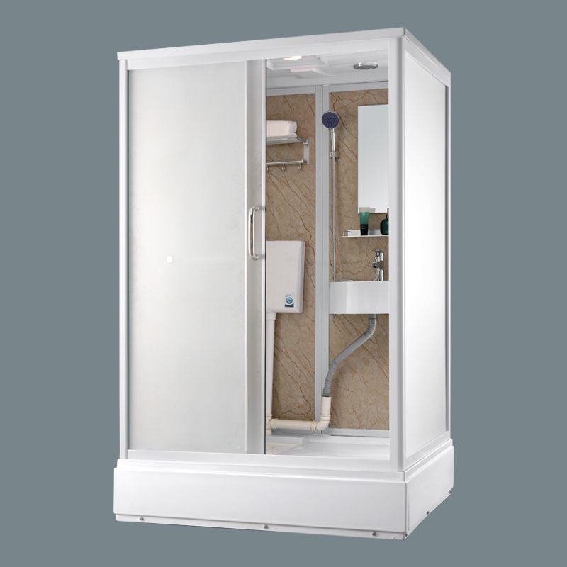 Single Sliding Frosted Shower Kit Rectangle White Shower Stall