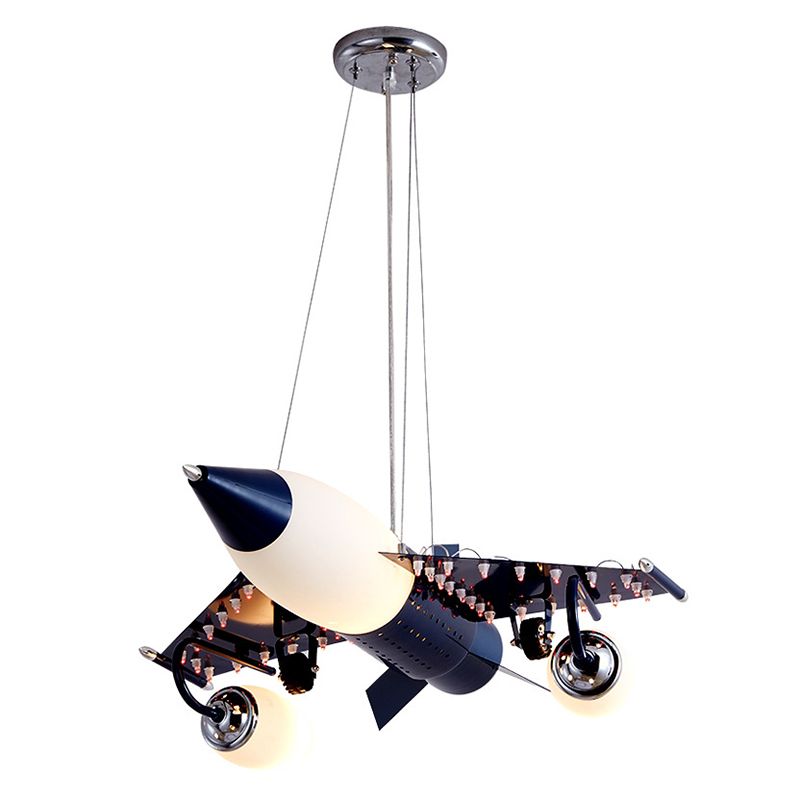 Modern Blue Creative Pendant Light Cartoon Warplane 3 Light Hanging Lamp for Children Bedroom