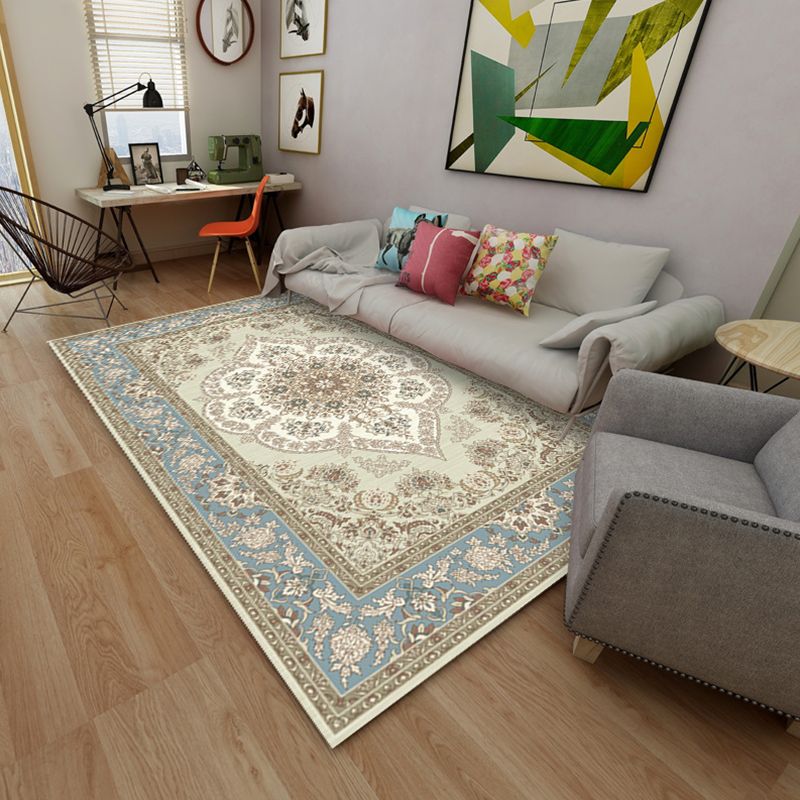 Moroccan Medallion Print Rug Polyester Indoor Carpet Non-Slip Backing Area Rug for Living Room