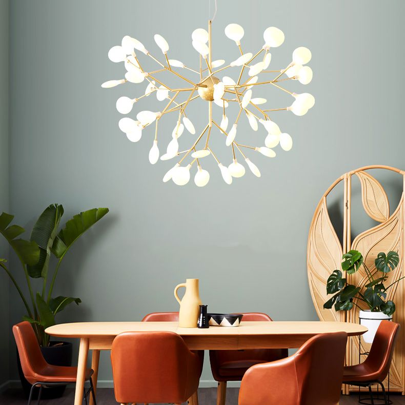 Branch Shape Chandelier Modern Fireflies Chandelier Light in Gold for Living Room