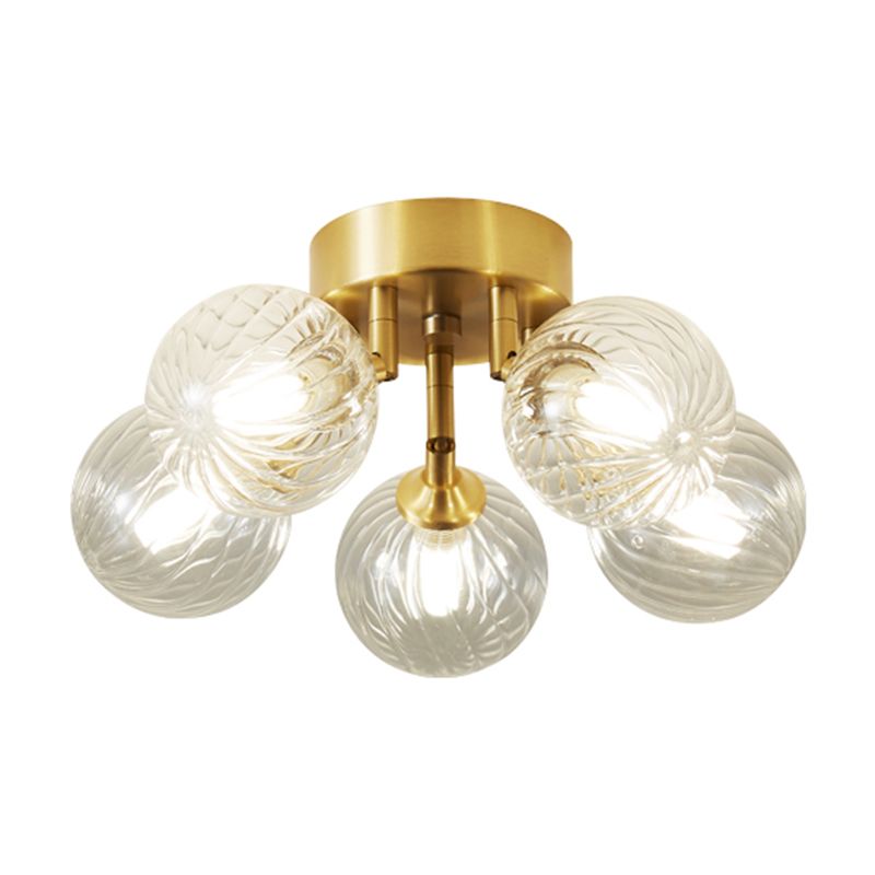 Nordic Style Golden Ceiling Lamp Ball Shape Ceiling Light with Glass Shade for Bedroom