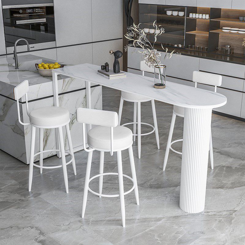 Stone Bar Dining Table Glam Style Bar Table with Double Pedestal for Dining Room Kitchen