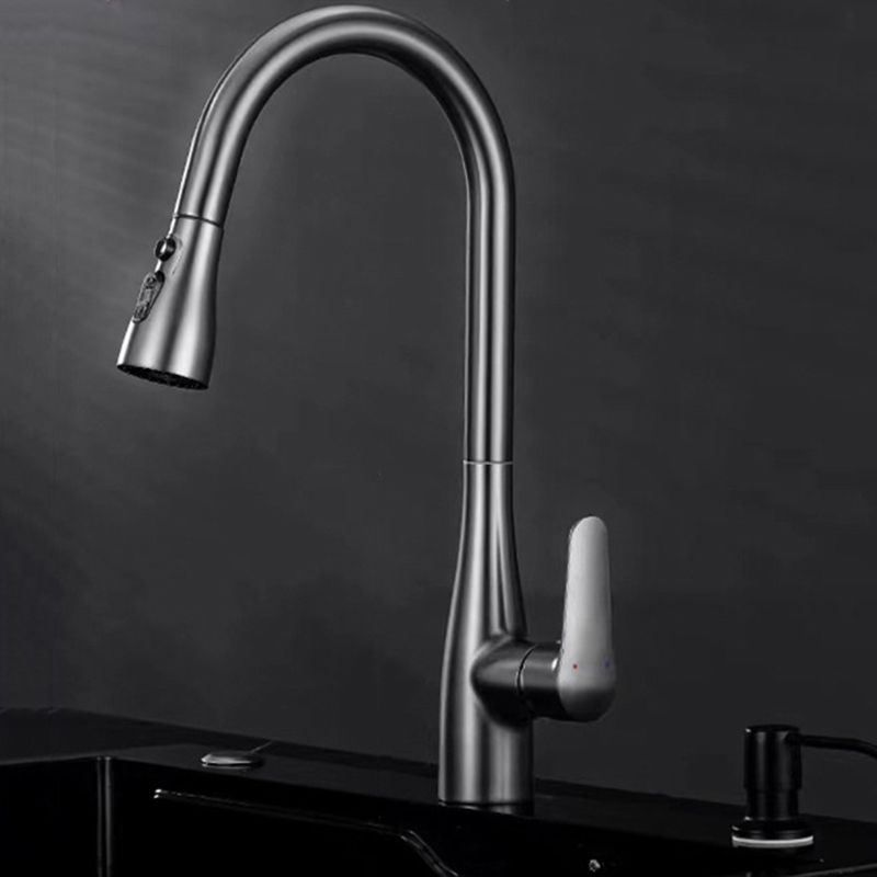 Modern Faucet 1-Handle 1-Hole Copper with Pull out Sprayer Gooseneck Faucet