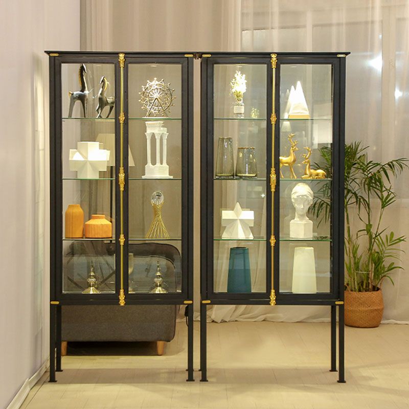 Modern Curio Cabinet Metal Glass Doors Storage Cabinet with Lighting