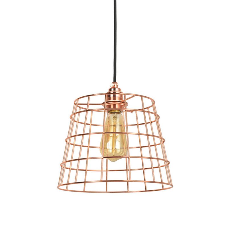 1-Light Hanging Light Kit Industrial Cone Iron Hanging Light Fixture in Copper for Living Room