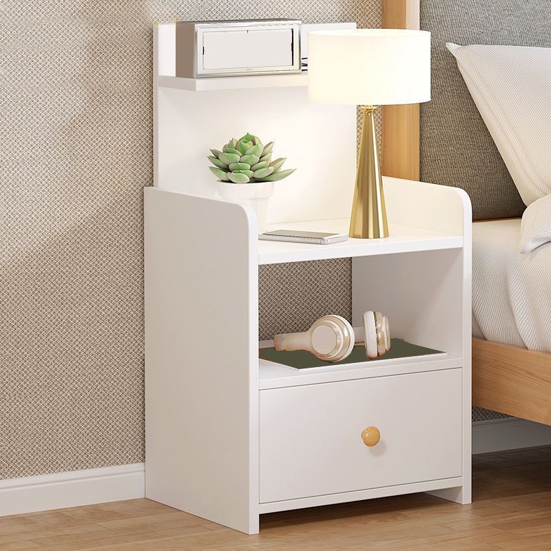 Wooden Night Table Bedroom Open Storage Night Stand with Drawer