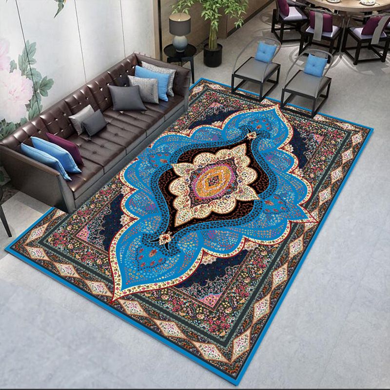 Moroccan Tribal Print Rug Multicolor Polyester Carpet Stain Resistant Indoor Rug for Home Decor