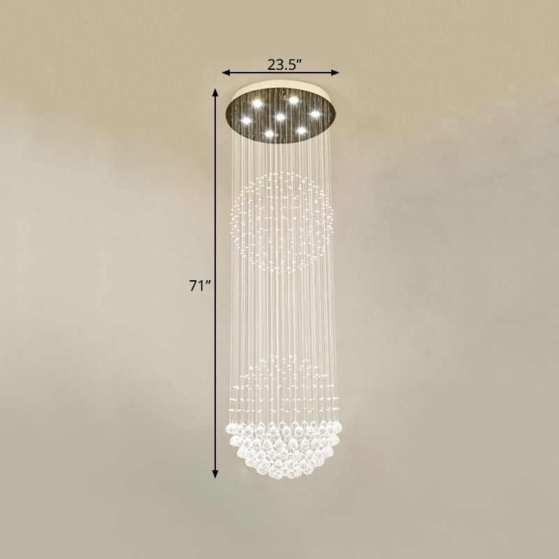 7 têtes Cascades LED Pendant lampe modernisme blanc Crystal clair Crystal multiple suspendu pour escalier