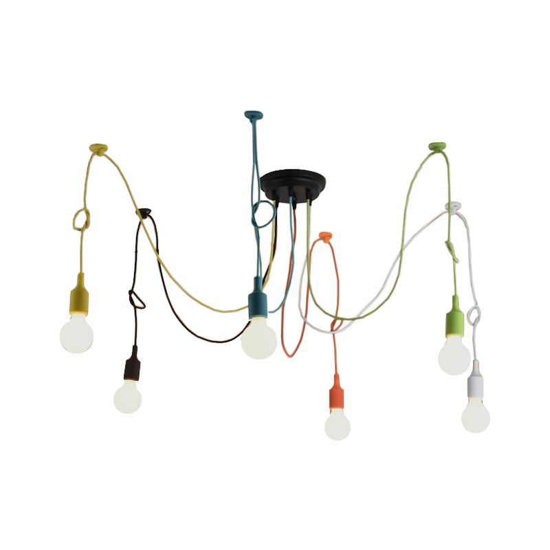 Multi Colored Swag Pendant Lighting Fixture Industrial Style Metal 6 Lights Restaurant Hanging Lamp in Black Finish