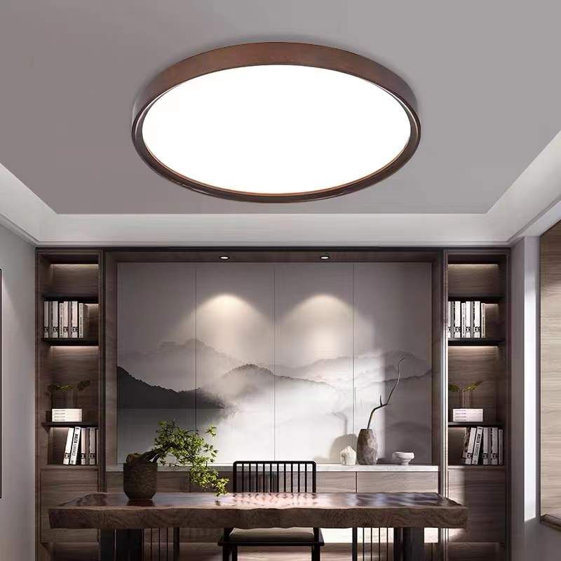 Geometry Shape LED Ceiling Lamp Modern Wood 1 Light Flush Mount for Living Room Study