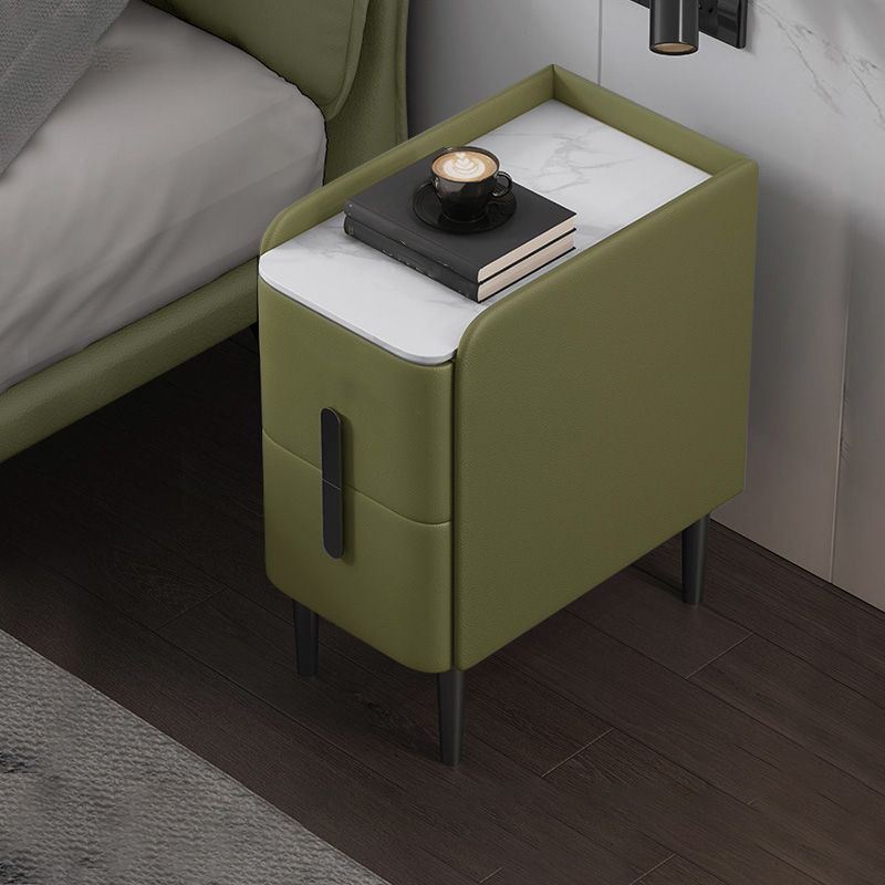 Glam Nightstand with 4 Legs 21.65" Tall 2 - Drawer Stone Top Night Table