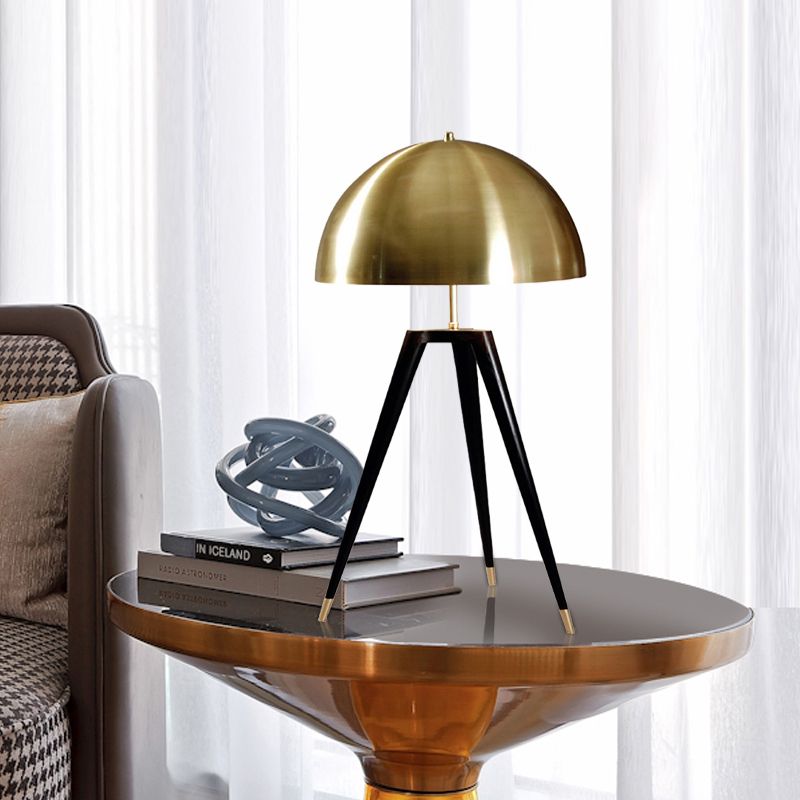 Gold Finish Dome Table Lamp Contemporary 1 Light Metallic Table Light with Tripod for Living Room