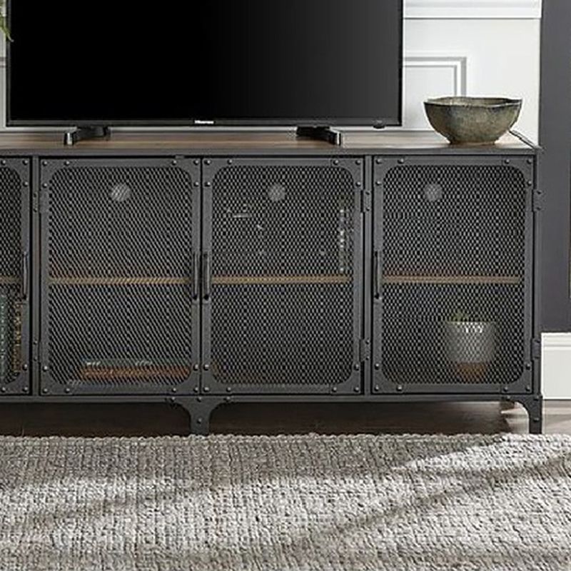 Industrial Pine TV Stand Console Enclosed Storage TV Media Stand for Living Room