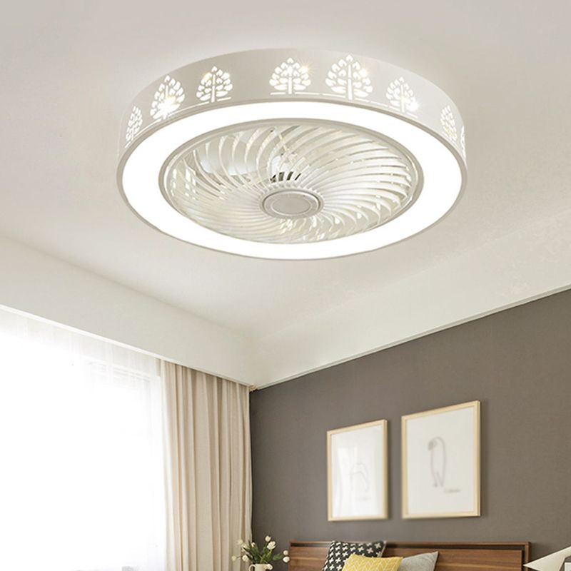 Kids Style Round Shape Ceiling Fan Light Metal 1 Light LED Flush Light