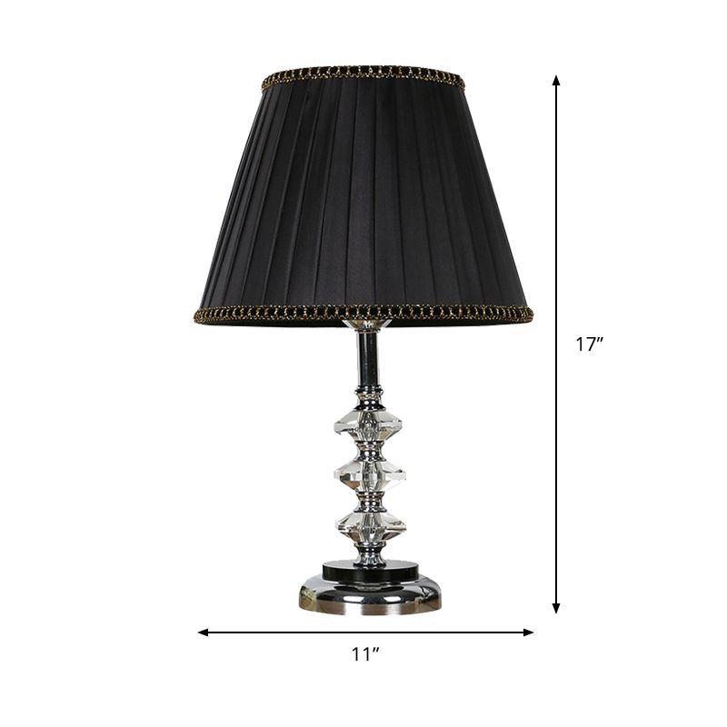 Simple Pleated Lampshade Night Light Clear K9 Crystal 1 Light Living Room Table Lamp in Black