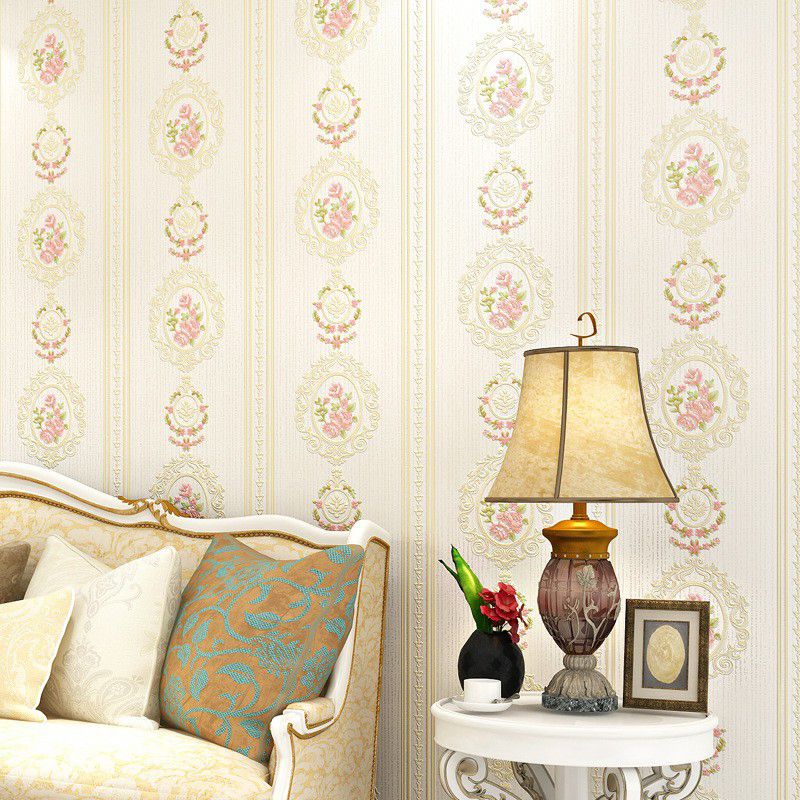 Wall Art Peony and Scroll Soft Color Vintage Non-Woven Wallpaper for Accent Wall