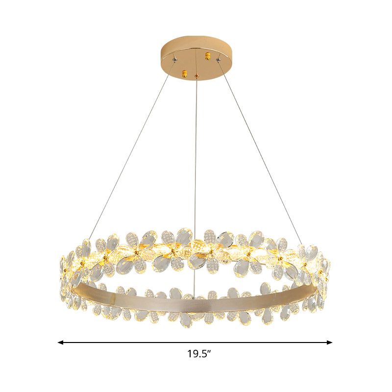 Round Chandelier Lamp Modern Crystal 19.5"/27.5" Wide LED Gold/Coffee Pendant Light Fixture in Warm/White Light